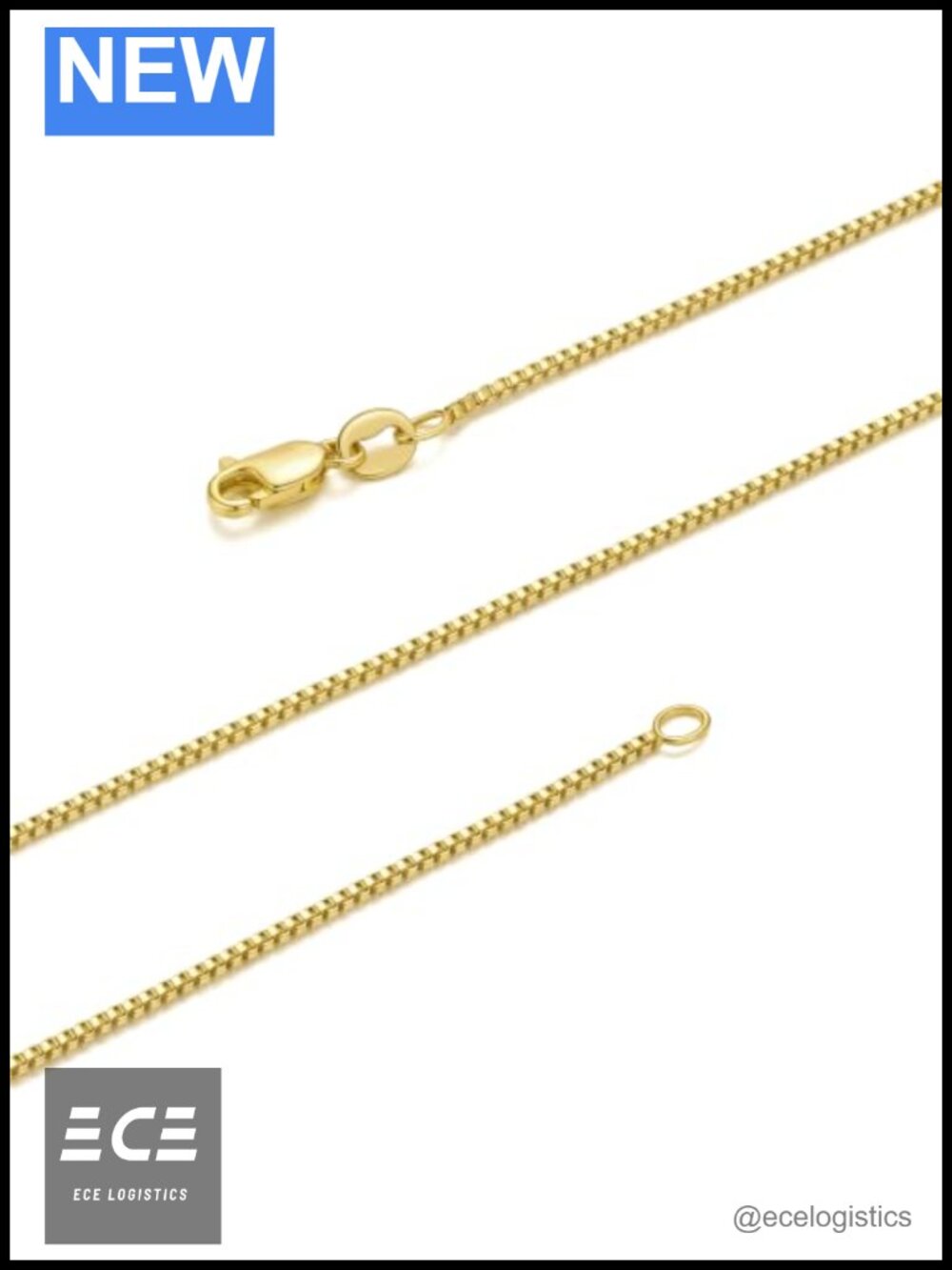 14K Gold Plated Box Chain Necklace Women Mens 1.2mm 16in
